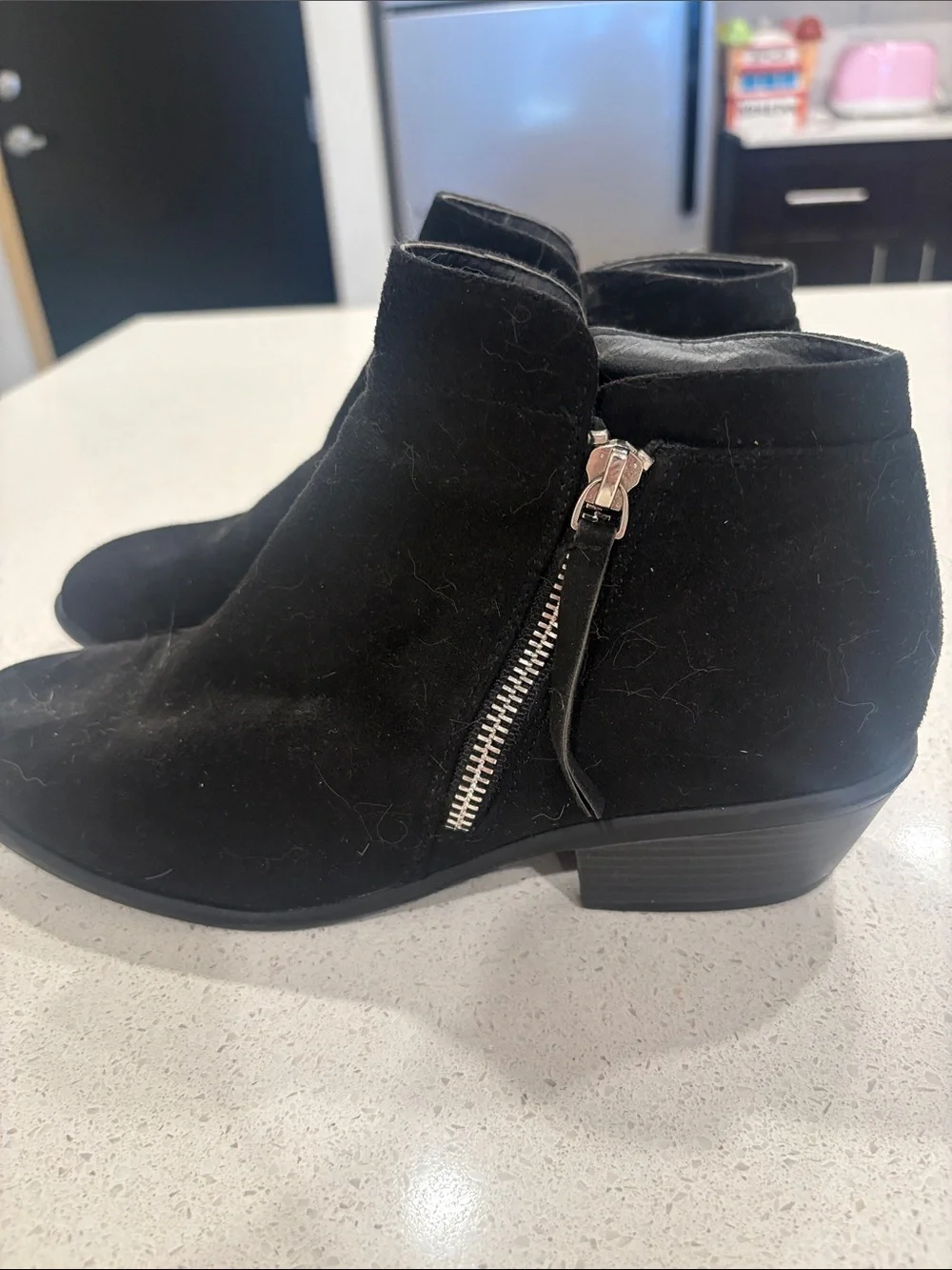 Black Suede Ankle Boots with Side Zip